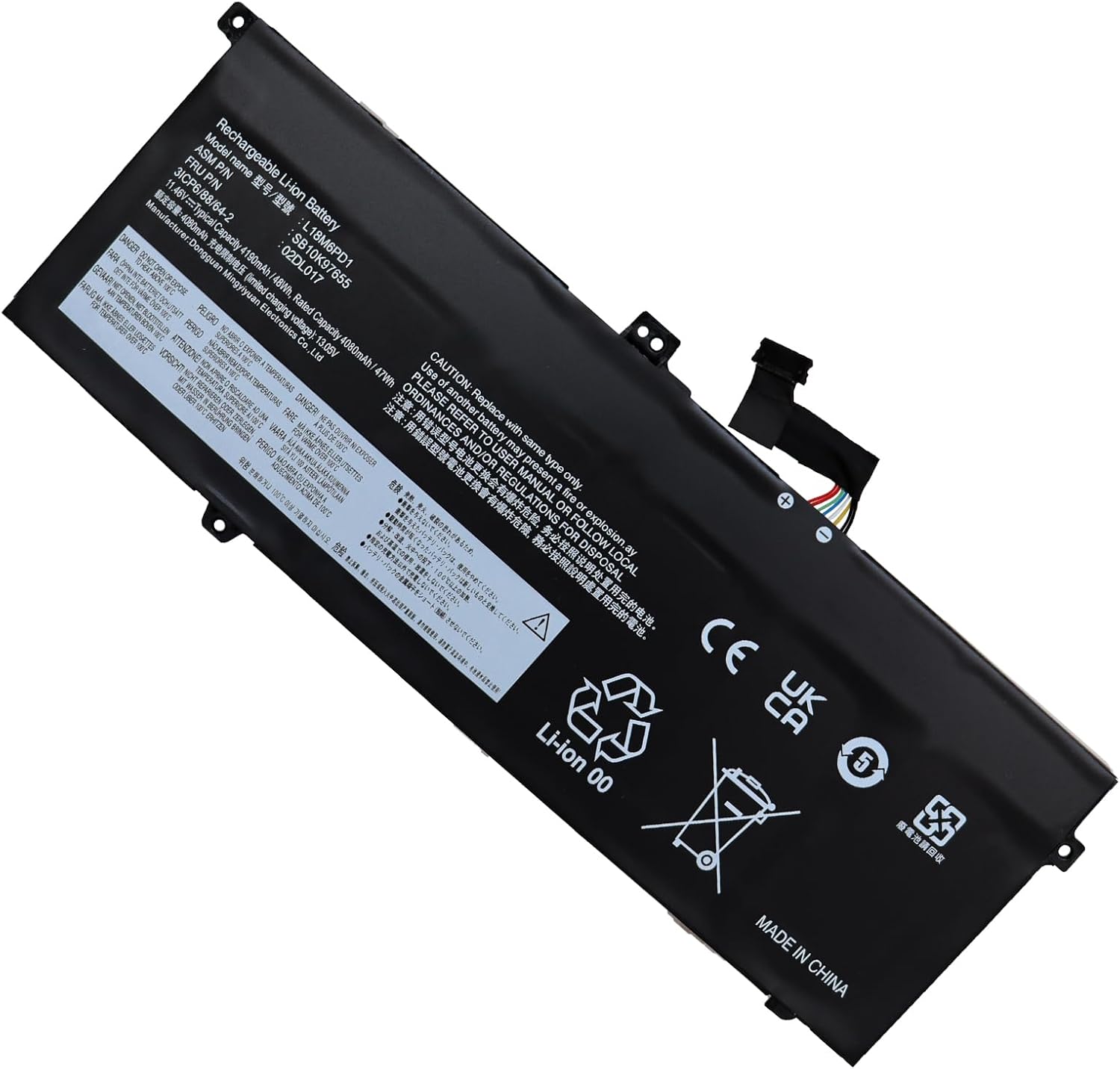 (image for) L18M6PD1 Lenovo ThinkPad X13 X390 X395 L18M6PD2 02DL018 L18C6PD1 11.46V 48Wh Bateria